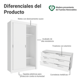 Kit Dormitorio Individual 2 Puertas Corredizas y Chifonier 6 Cajones Blanco Madesa