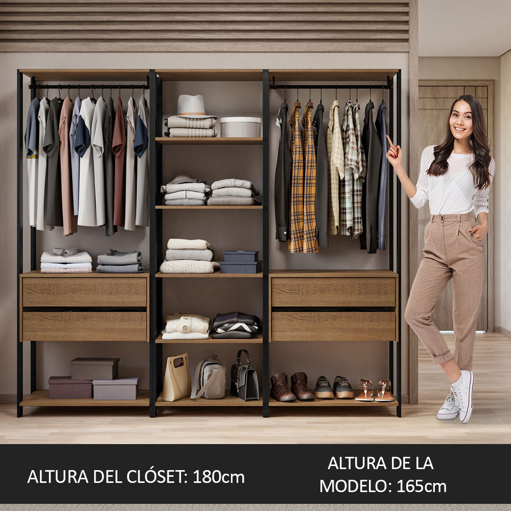 Placard Abierto 199 cm 4 Cajones Marrón/Negro Valencia Madesa