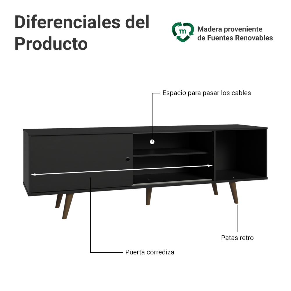 Rack para TV hasta 80 pulgadas 160 cm Con Patas Torino Negro/Marrón