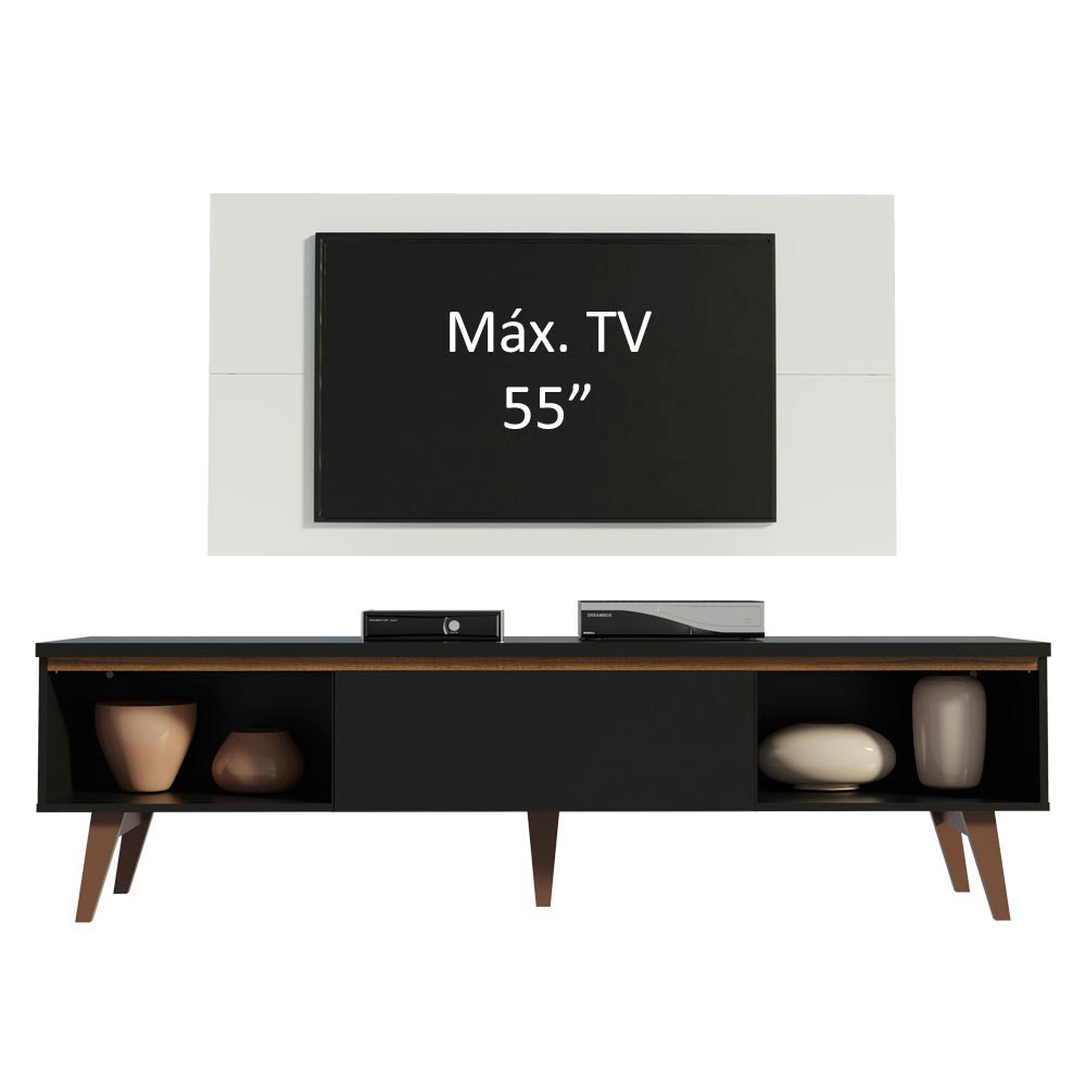 Rack para TV Madesa Reims con Panel de TV hasta 55 Pulgadas 2 Puertas e 1 Cajon Negro/Blanco