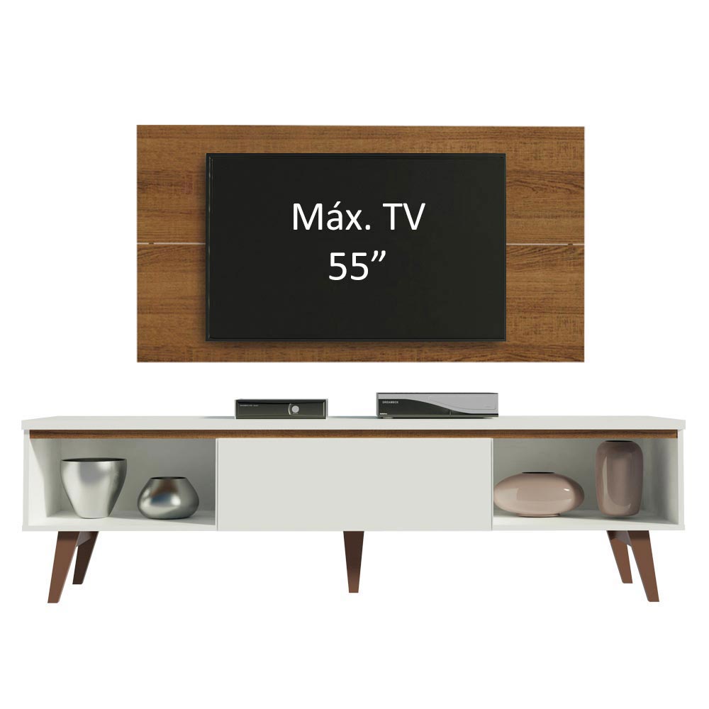 Rack para TV Madesa Reims con Panel de TV hasta 55 Pulgadas 2 Puertas e 1 Cajon Blanco/Marrón