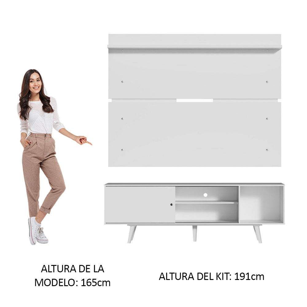 Rack Madesa Dubai con Panel para TV hasta 65 Pulgadas con Patas Blanco