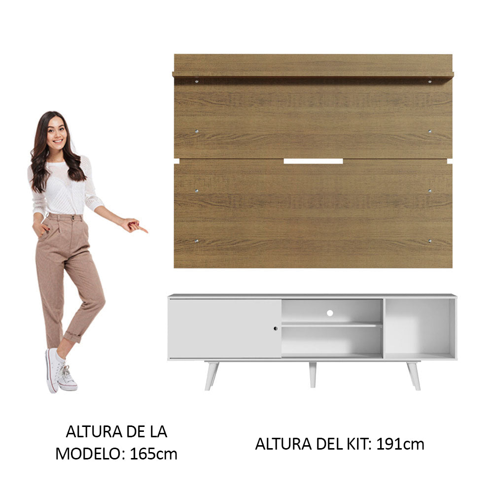 Rack Madesa Dubai con Panel para TV hasta 65 Pulgadas con Patas Blanco/Marrón