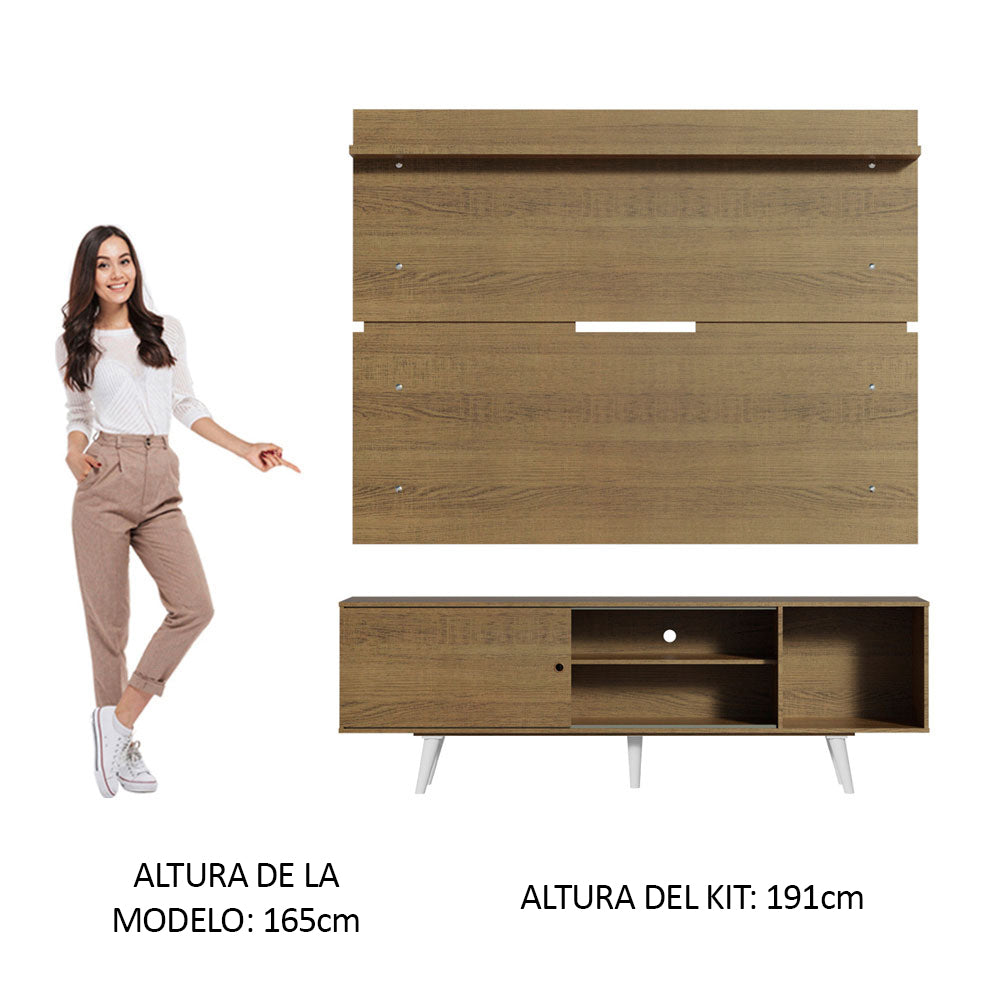 Rack Madesa Dubai con Panel para TV hasta 65 Pulgadas con Patas Marrón/Blanco