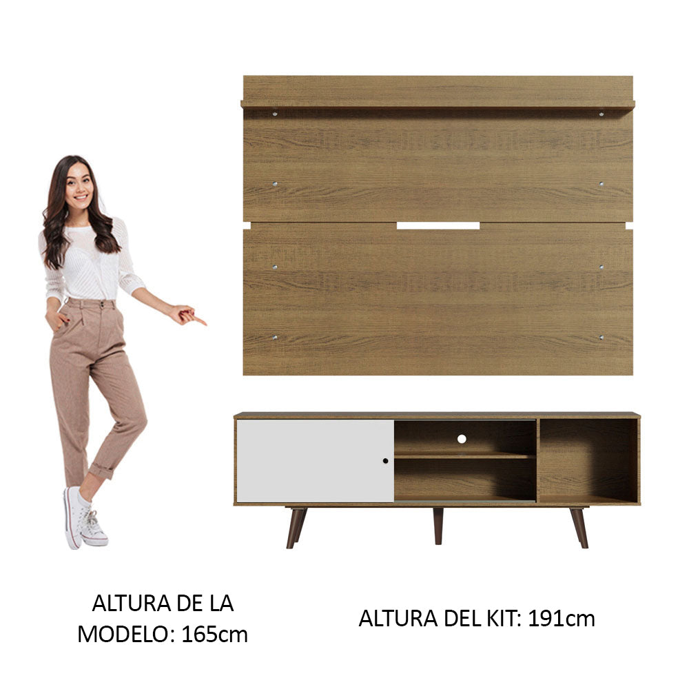 Rack Madesa Dubai con Panel para TV hasta 65 Pulgadas con Patas Marrón/Blanco