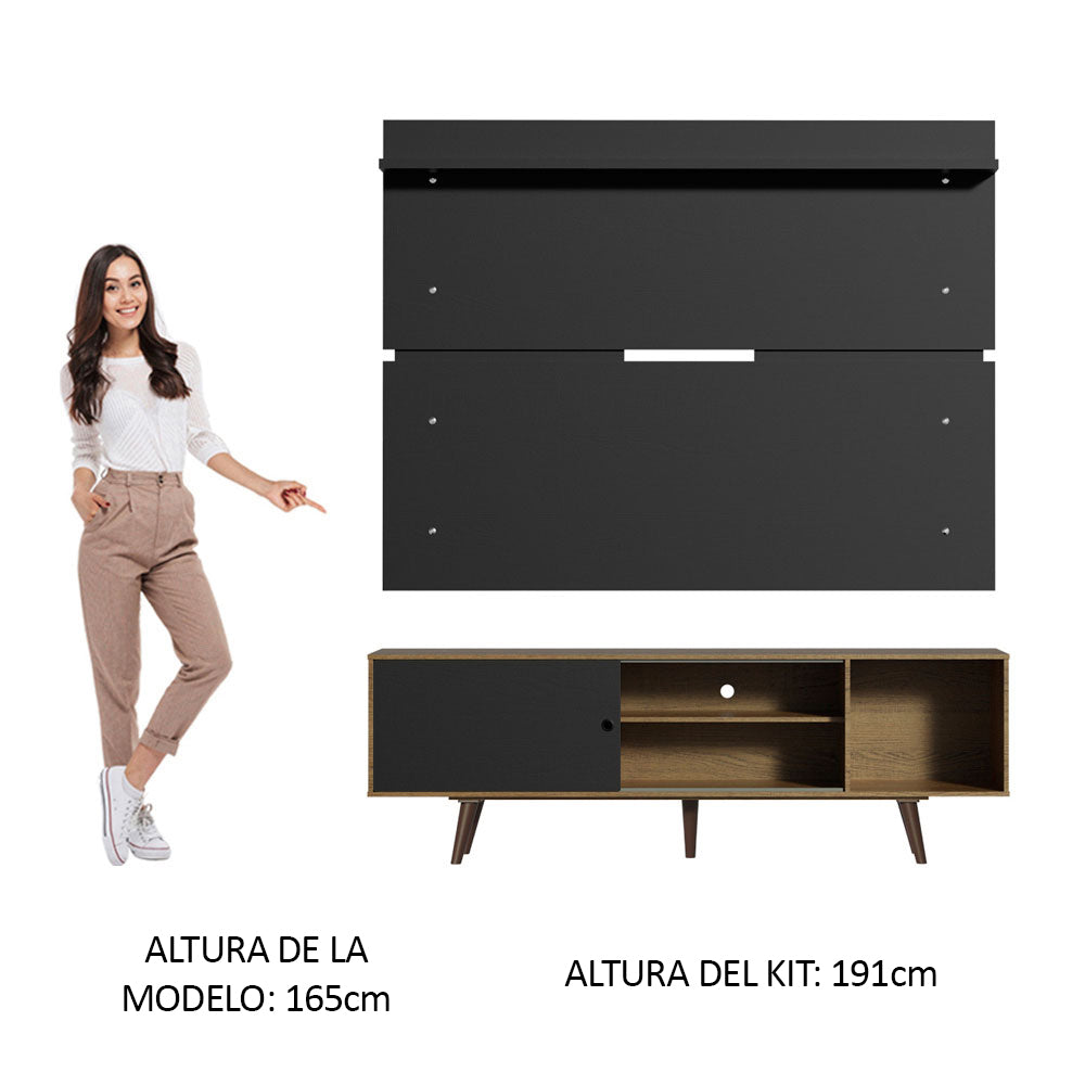 Rack Madesa Dubai con Panel para TV hasta 65 Pulgadas con Patas Marrón/Negro