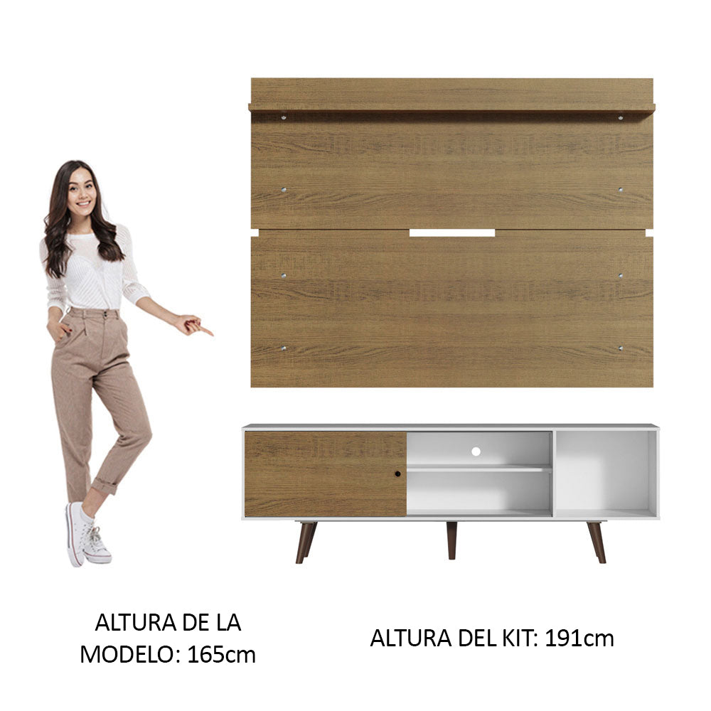 Rack Madesa Dubai con Panel para TV hasta 65 Pulgadas con Patas Blanco/Marrón
