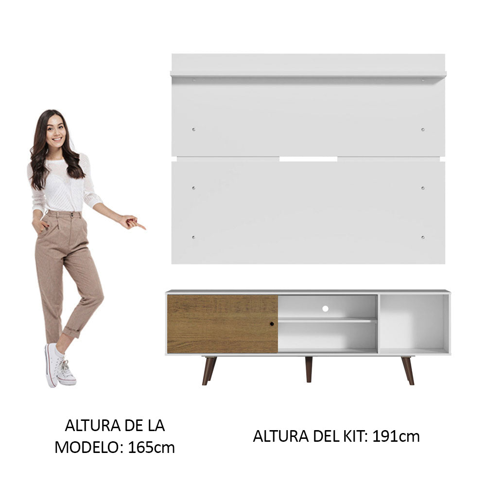Rack Madesa Dubai con Panel para TV hasta 65 Pulgadas con Patas Blanco/Marrón