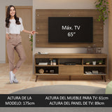 Rack con Panel para TV hasta 65 pulgadas Con Patas Detroit Marrón