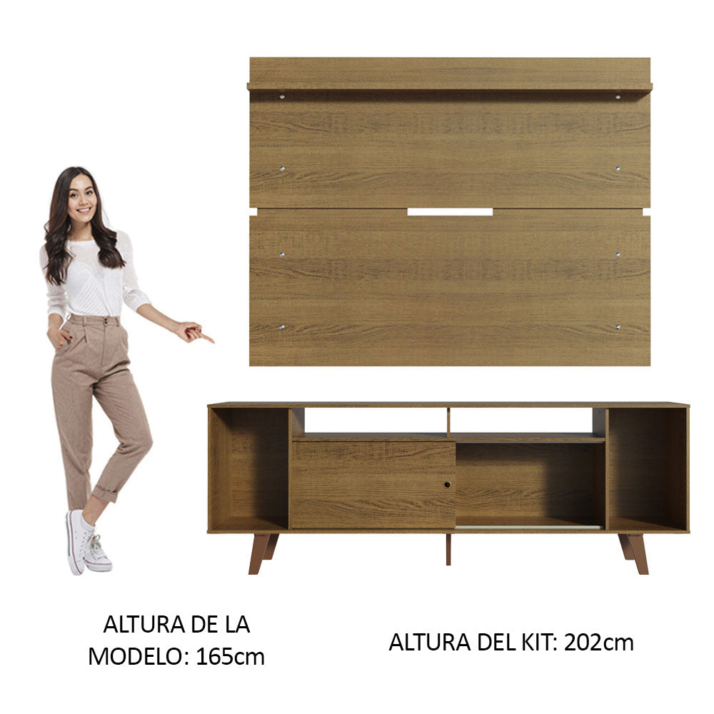 Rack Madesa Cancun con Patas y Panel para TV hasta 65 Pulgadas Marrón