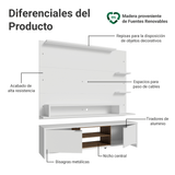 Rack con Panel para TV hasta 60 Pulgadas 180 cm Blanco/Marrón Metz Madesa