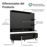 Rack con Panel para TV hasta 60 Pulgadas 180 cm con Patas Negro/Marrón Reims Madesa