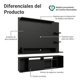 Rack con Panel para TV hasta 60 Pulgadas 180 cm Negro Cancun Madesa