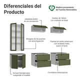 Centros de Entretenimiento con Rack + Cristaleiro 230 cm Blanco/Verde Vik Madesa 01