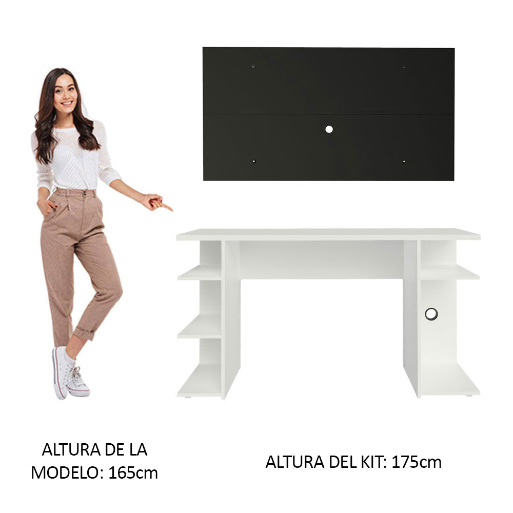 Escritorio Gamer Madesa 9409 con Panel para TV hasta 50 Pulgadas Blanco/Negro