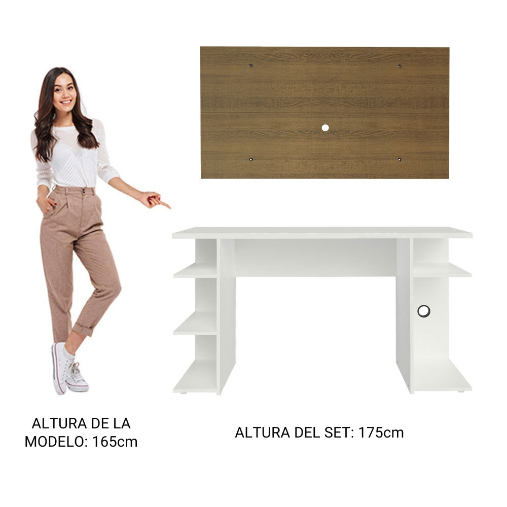 Escritorio Gamer Moderno Madesa + Panel para TV Hasta 50 Pulgadas Blanco/Marrón