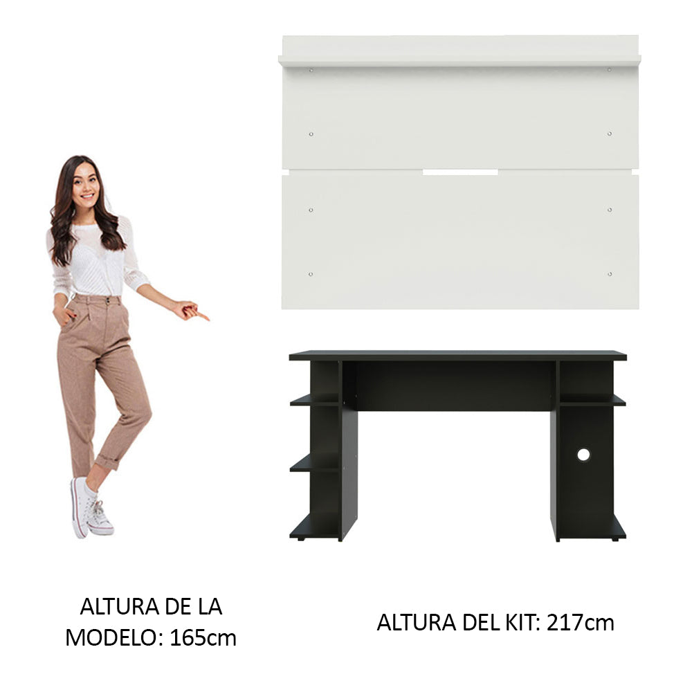 Escritorio Gamer Madesa 9409 con Panel para TV hasta 65 Pulgadas Negro/Blanco