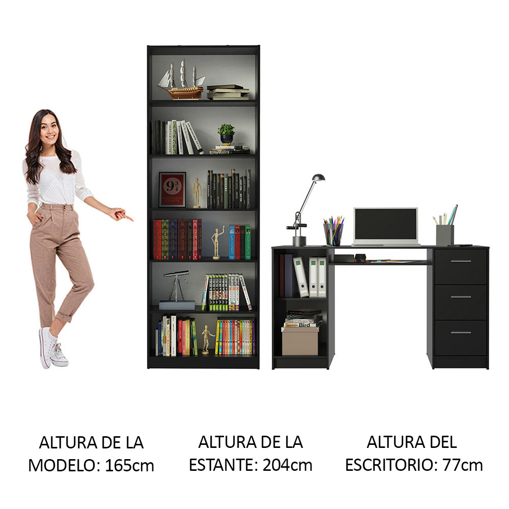 Escritorio Madesa Alaska + Biblioteca 6908 Negro