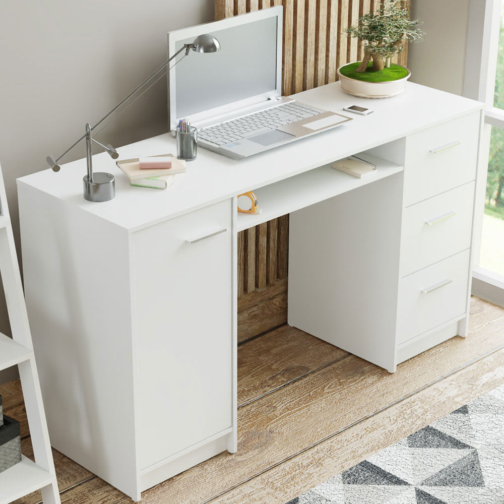 Escritorio Alaska + Estantería Escalera Blanca
