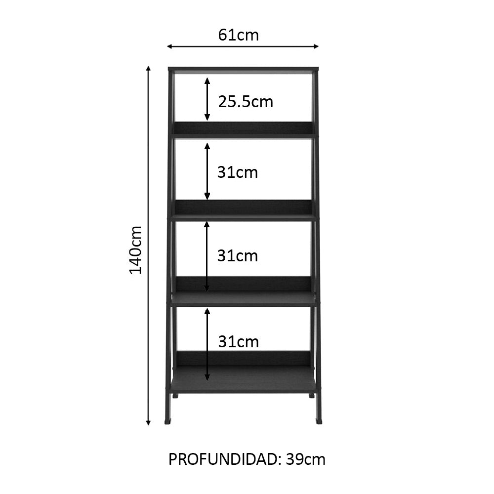 Kit Escritorio Industrial y Estante Escalera Negro Madesa