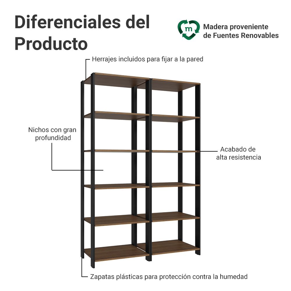 Estante Multiuso para Oficina 118cm Marrón/Negro Madesa