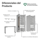 Conjunto Home Office 2 Placard con Espejos Neo 1 Escritorio y 2 Repisas Blanco Madesa
