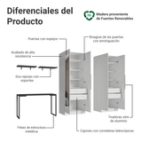 Conjunto Home Office 2 Placard Neo con Espejos 1 Escritorio 2 Repisas Blanco/Negro Madesa