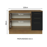 Bajo Mesada Multiuso 120cm 2 Puertas 3 Cajones Marrón/Negro Agata Madesa