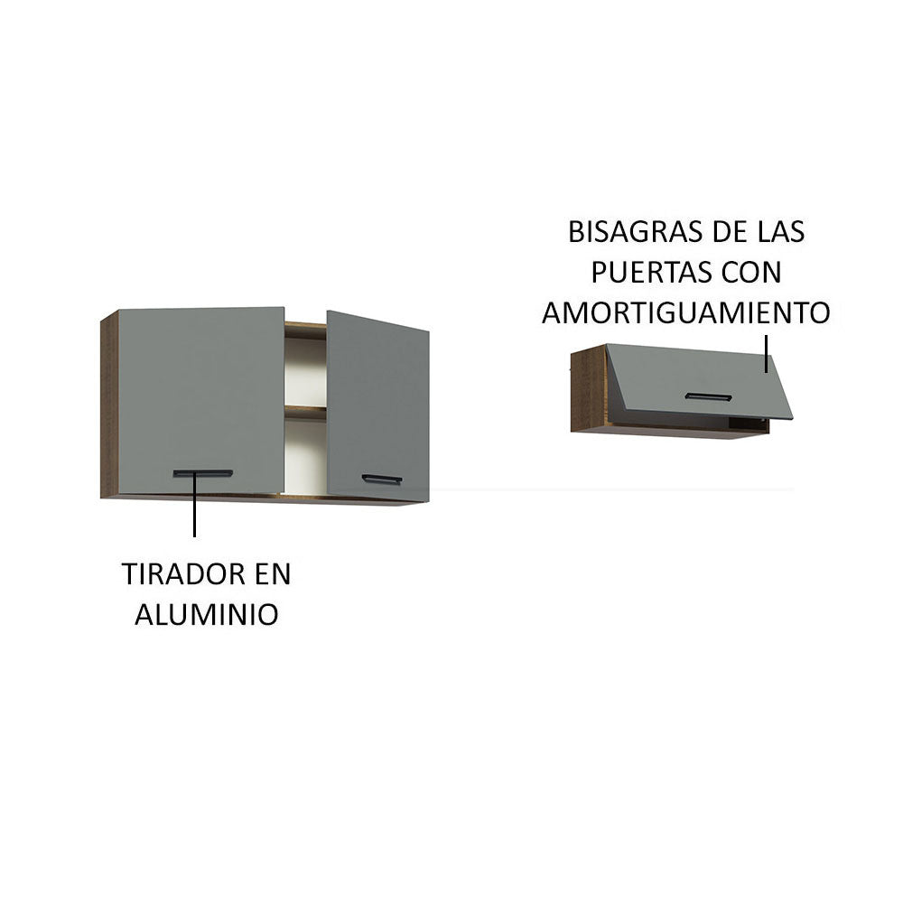 Kit con 2 Gabinetes Superiores 3 Puertas Marrón/Gris Agata