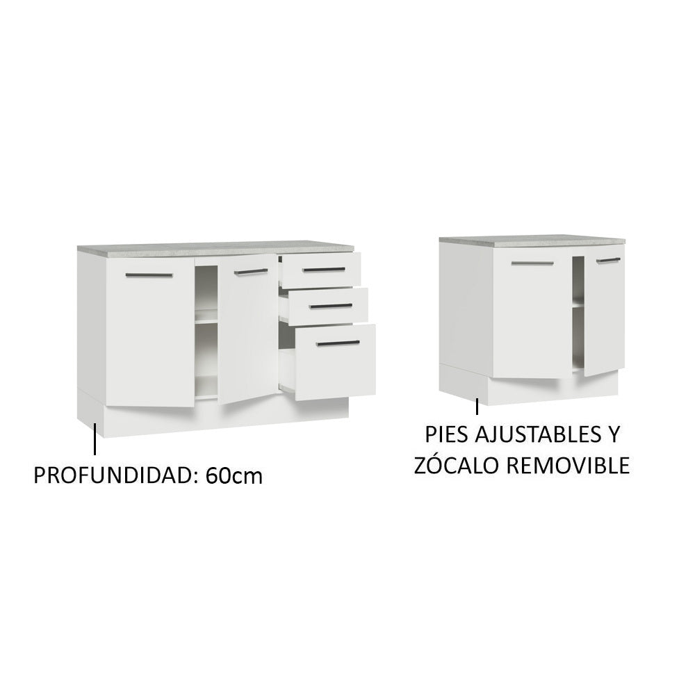 Kit con 2 Gabinetes Bajos 4 Puertas 3 Cajones Blanco Agata