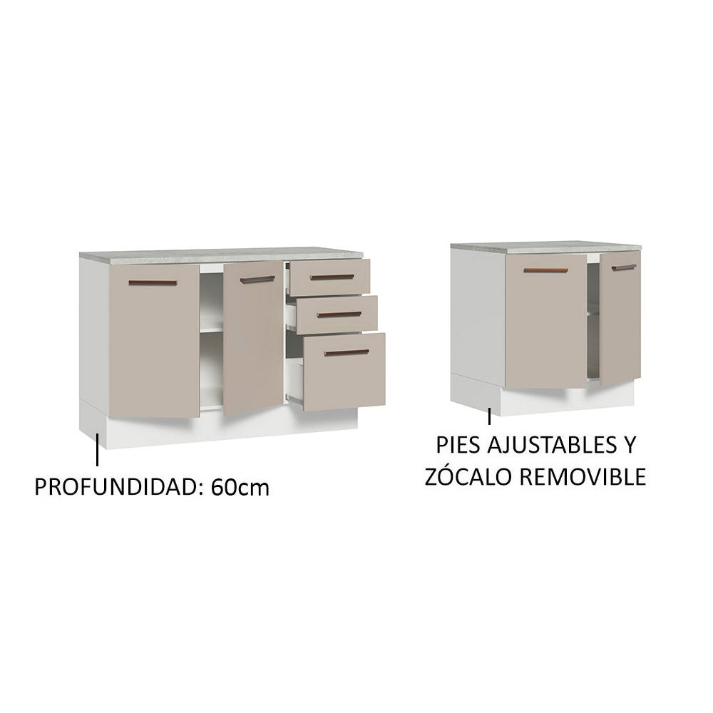 Kit con 2 Gabinetes Bajos 4 Puertas 3 Cajones Blanco/Crema Agata