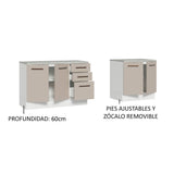 Kit con 2 Gabinetes Bajos 4 Puertas 3 Cajones Blanco/Crema Agata