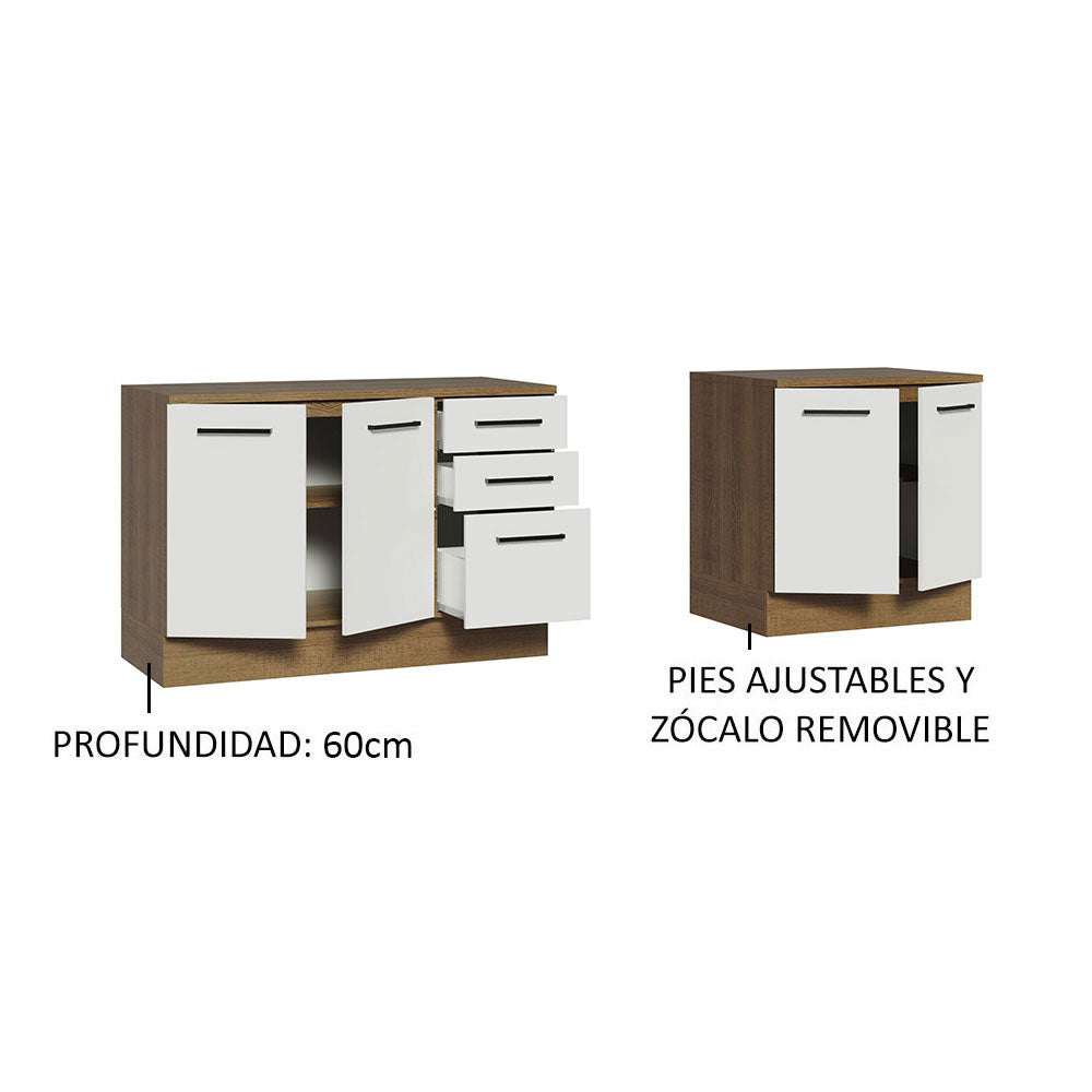 Kit con 2 Gabinetes Bajos 4 Puertas 3 Cajones Marrón/Blanco Agata