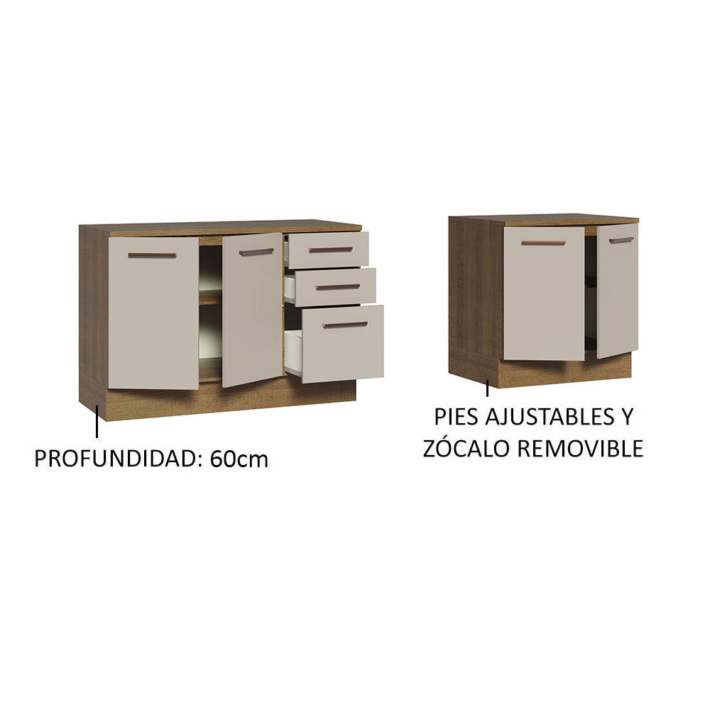 Kit con 2 Gabinetes Bajos 4 Puertas 3 Cajones Marrón/Crema Agata