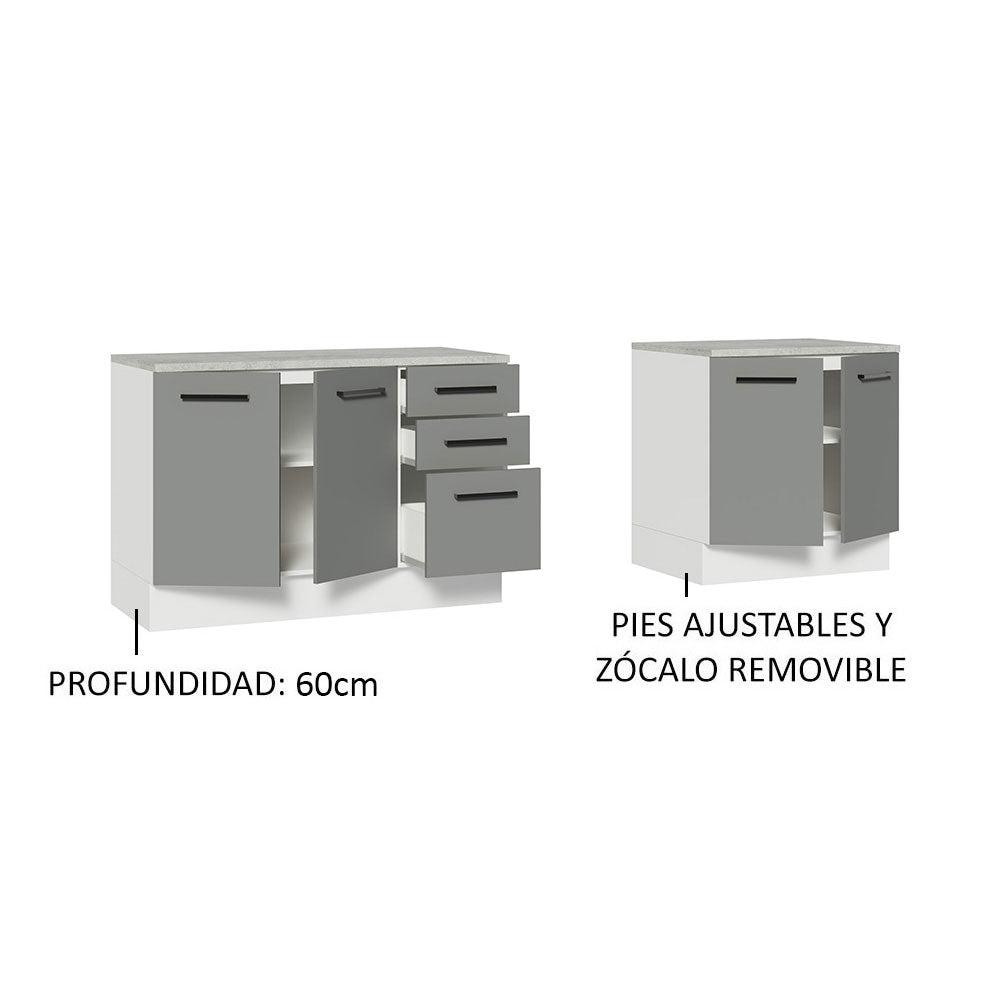 Kit con 2 Gabinetes Bajos 4 Puertas 3 Cajones Blanco/Gris Agata