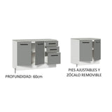 Kit con 2 Gabinetes Bajos 4 Puertas 3 Cajones Blanco/Gris Agata