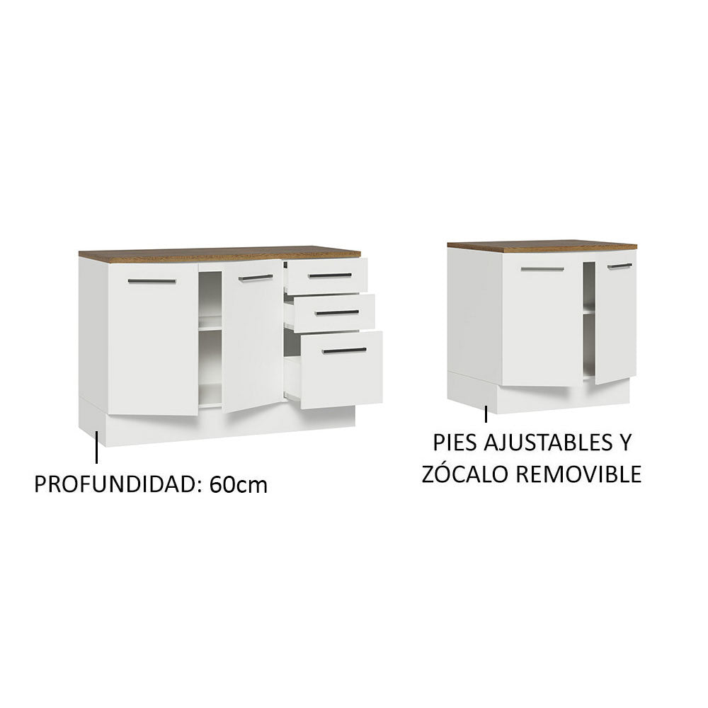 Kit con 2 Gabinetes Bajos 4 Puertas 3 Cajones Blanco/Marrón Agata