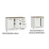 Kit con 2 Gabinetes Bajos 4 Puertas 3 Cajones Blanco/Marrón Agata