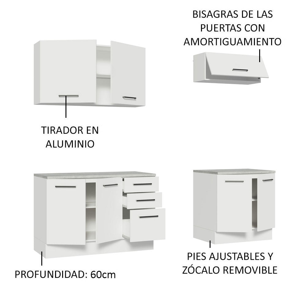 Kit con 2 Gabinetes Bajos y 2 Gabinetes superiores 200cm Blanco Agata