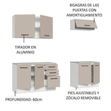 Kit con 2 Gabinetes Bajos y 2 Gabinetes superiores 200cm Blanco/Crema Agata
