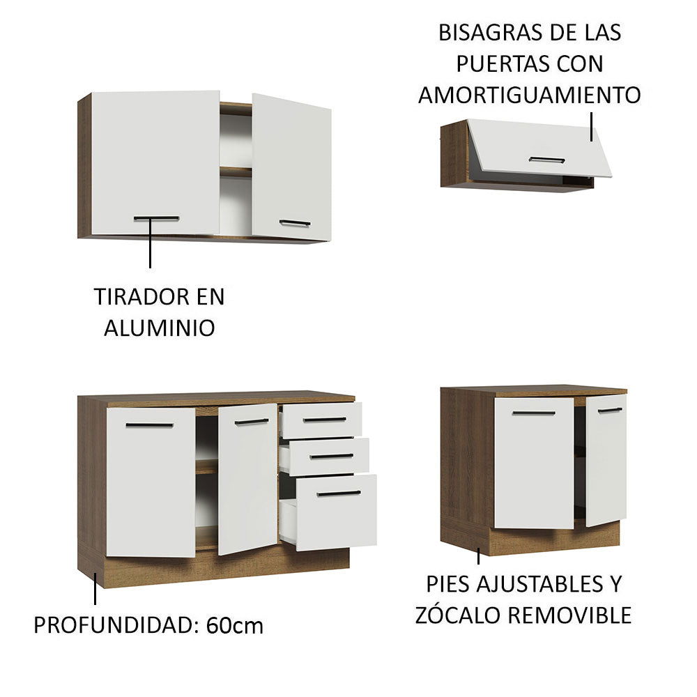 Kit con 2 Gabinetes Bajos y 2 Gabinetes superiores 200cm Marrón/Blanco Agata