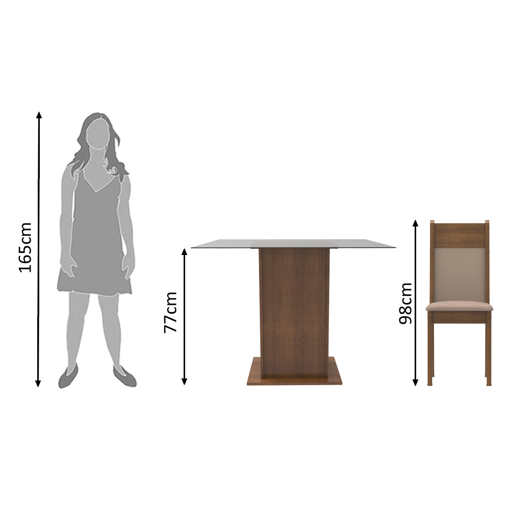 Juego de Comedor Madesa Moni Mesa Tapa de Vidrio con 2 Sillas Marrón/Crema/Sintético Beige