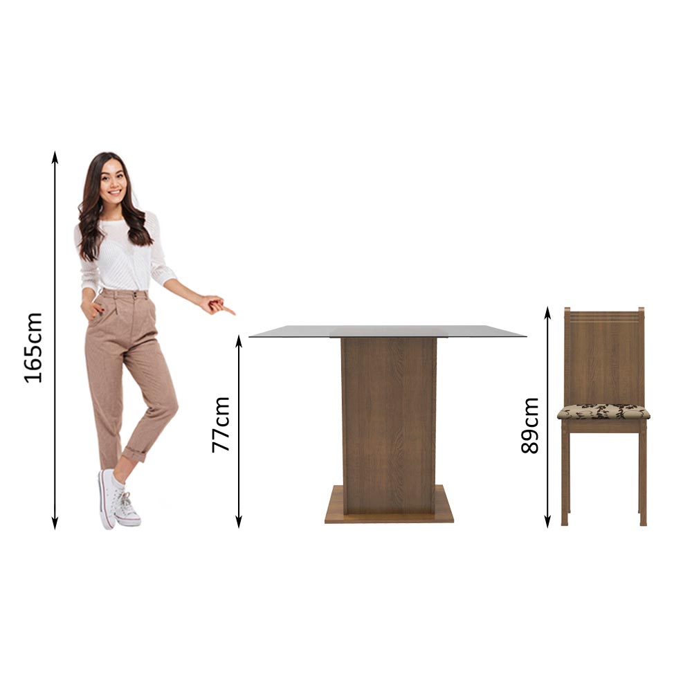 Juego de Comedor Madesa Maya Mesa Tapa de Vidrio con 4 Sillas Marrón/Beige Marrón