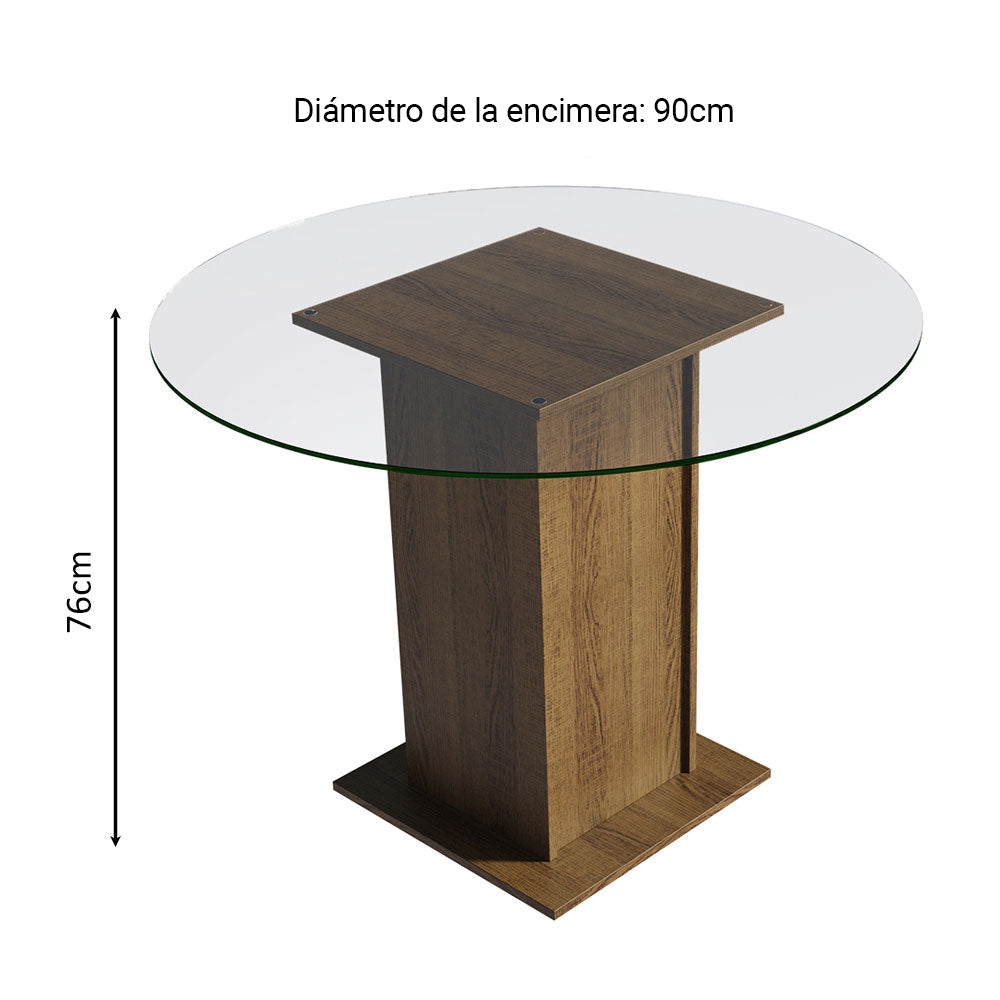 Juego de Comedor Madesa Nanda Mesa Tapa Vidrio Redondo 4 Sillas Marrón/Crema/Beige Marrón