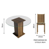Juego de Comedor Madesa Paula Mesa Tapa de Vidrio Redondo 4 Sillas Marrón/Beige Marrón