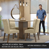 Juego de Comedor Mesa con Tapa de Vidrio 4 Sillas Marrón/Crema/Imperial Anaju Madesa