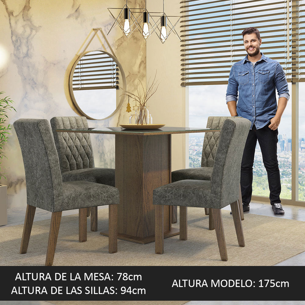 Juego de Comedor con Vidrio Sobrepuesto 4 Sillas Marrón/Gris/Silver Anaju Madesa