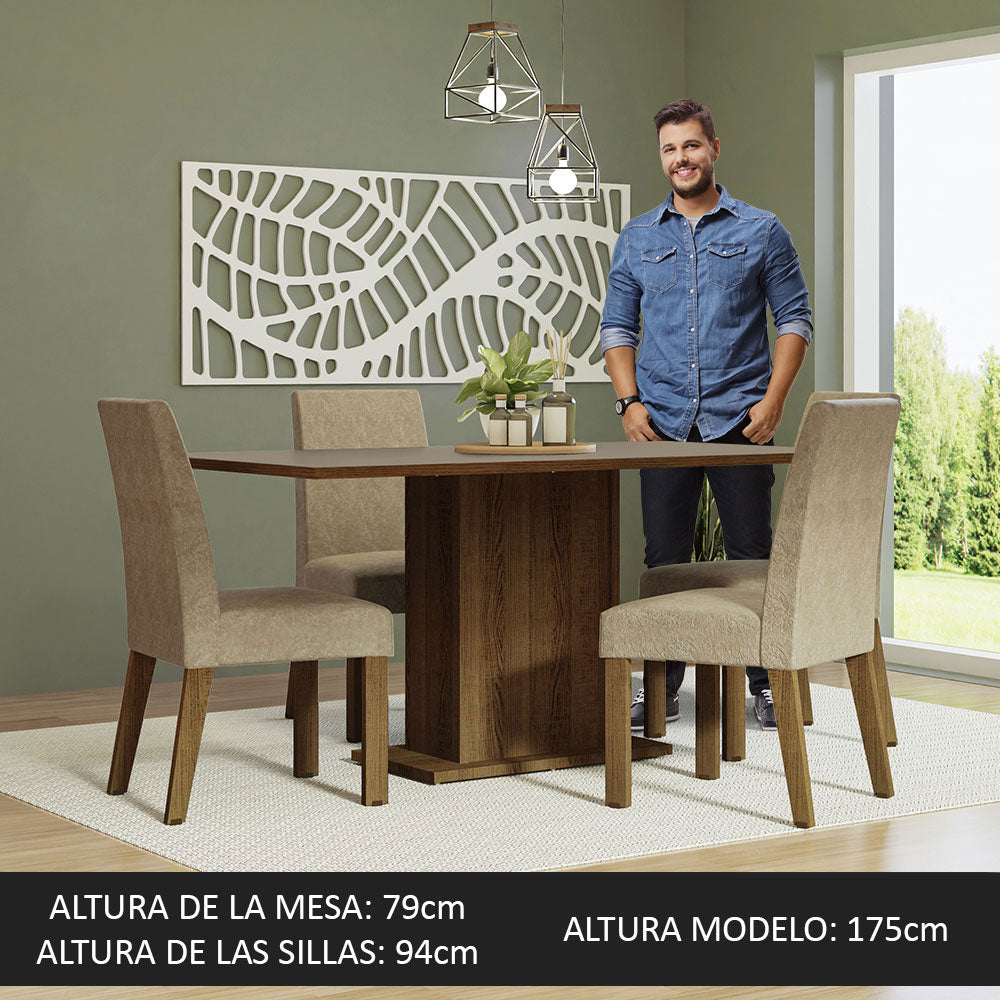 Juego de Comedor Mesa con Tapa de Madera 4 Sillas Marrón/Crema/Imperial Keila Madesa