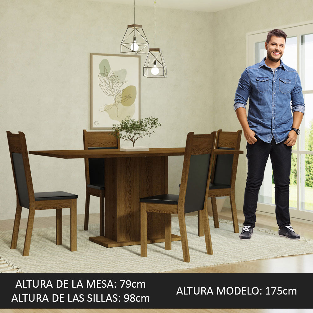 Juego de Comedor Mesa con Tapa de Madera 4 Sillas Marrón/Negro Elisa Madesa