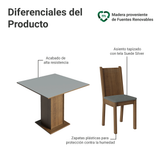 Juego de Comedor Mesada de Madera 4 Sillas Samara Marrón/Gris/Silver